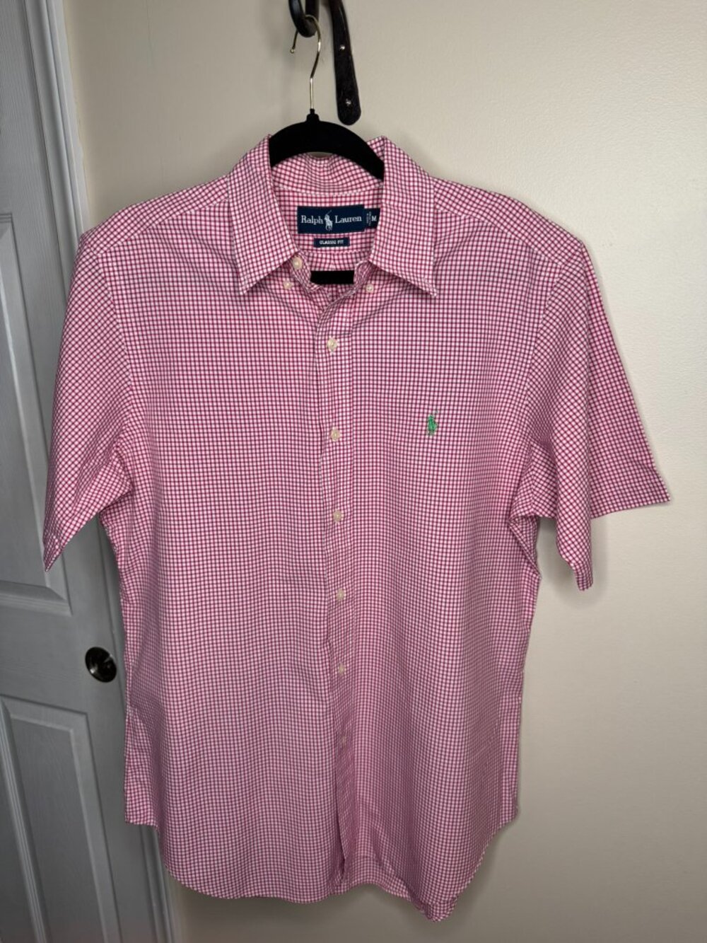 Ralph Lauren Red/White Gingham Short Sleeve Button-Up Classic Fit Shirt Size M - Picture 1 of 6